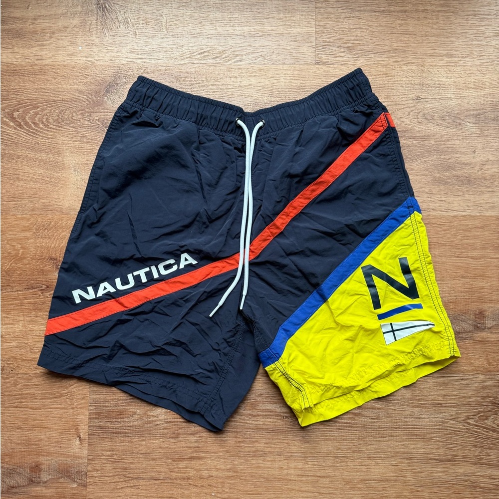 Nautica Men's Navy Red Blue Yellow Colorblock Swim Trunks